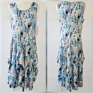 Tango Mango Size M Polyester Womens Layered Flared Skirt Tank Top Dress with Blu